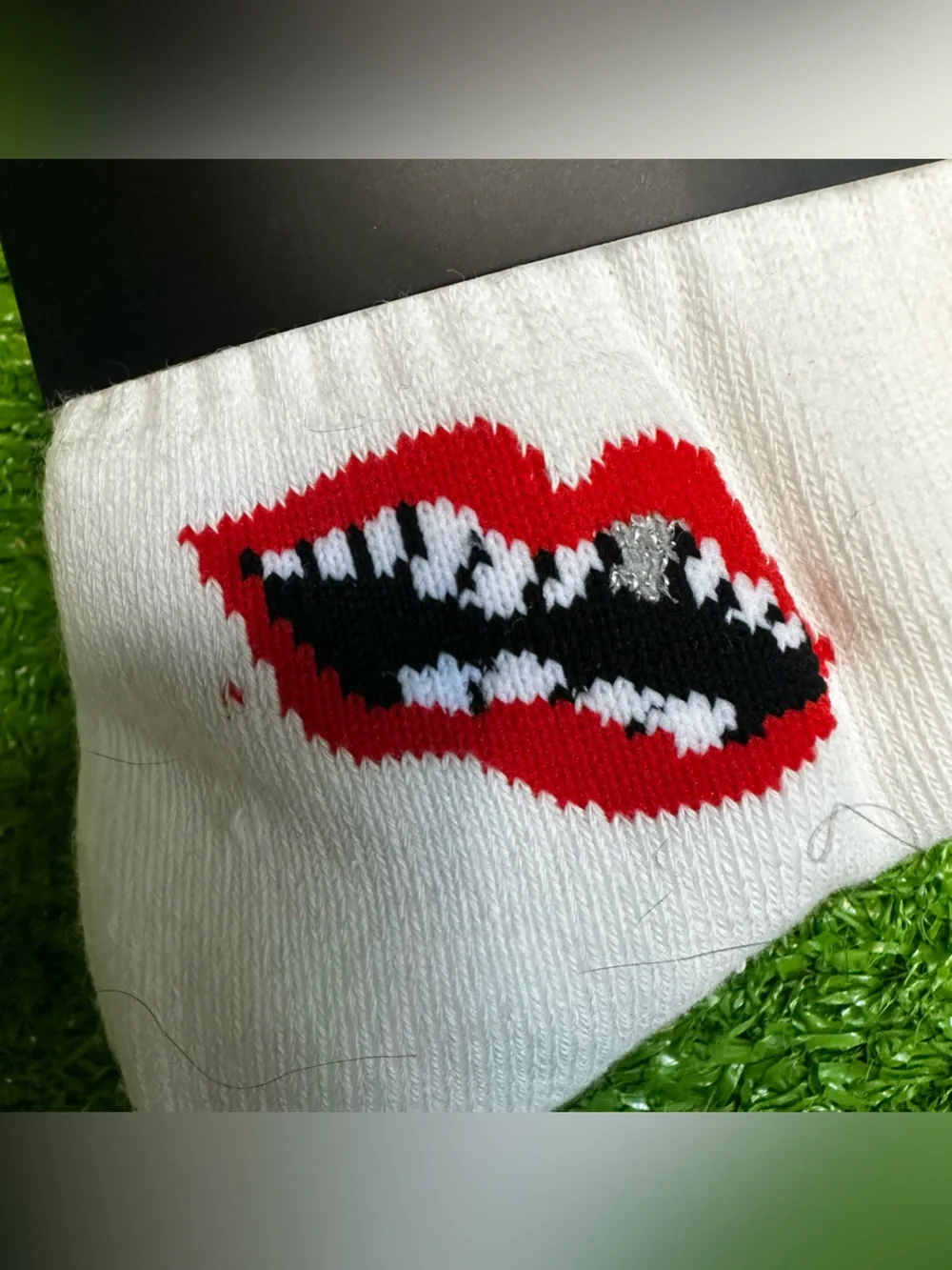 Chrome Hearts White Crew Socks with Red Lip Graphic